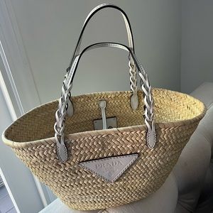 Prada Woven Palm and Leather Tote